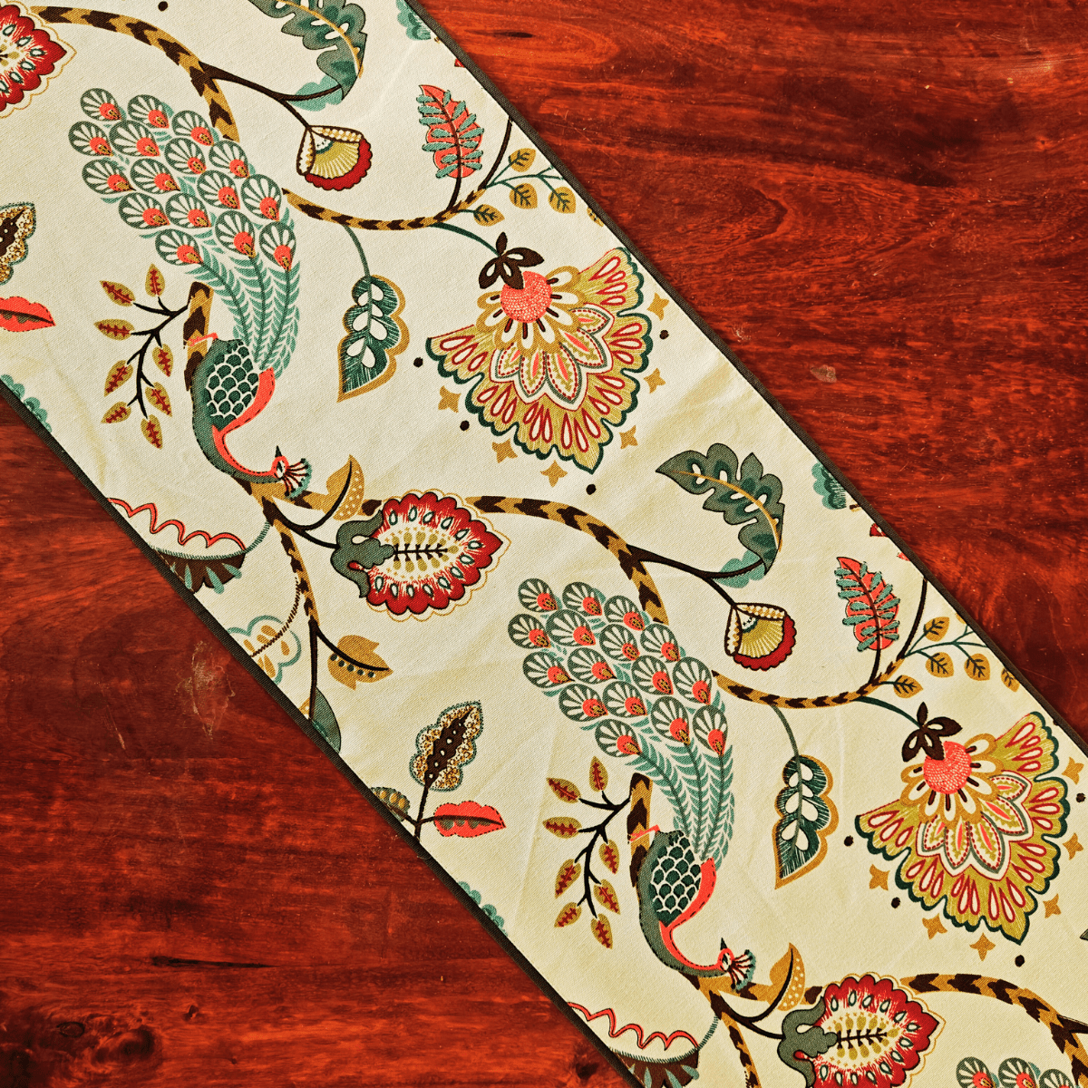 Autumn Garden Printed Table Runner, 100% cotton, 13" x 72" - Coral Slub -